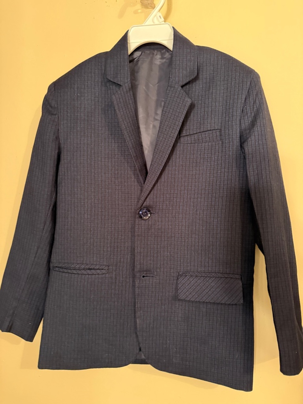 Boys Navy Pinstripe Blazer - Classic Single-Button Jacket with matching pants.